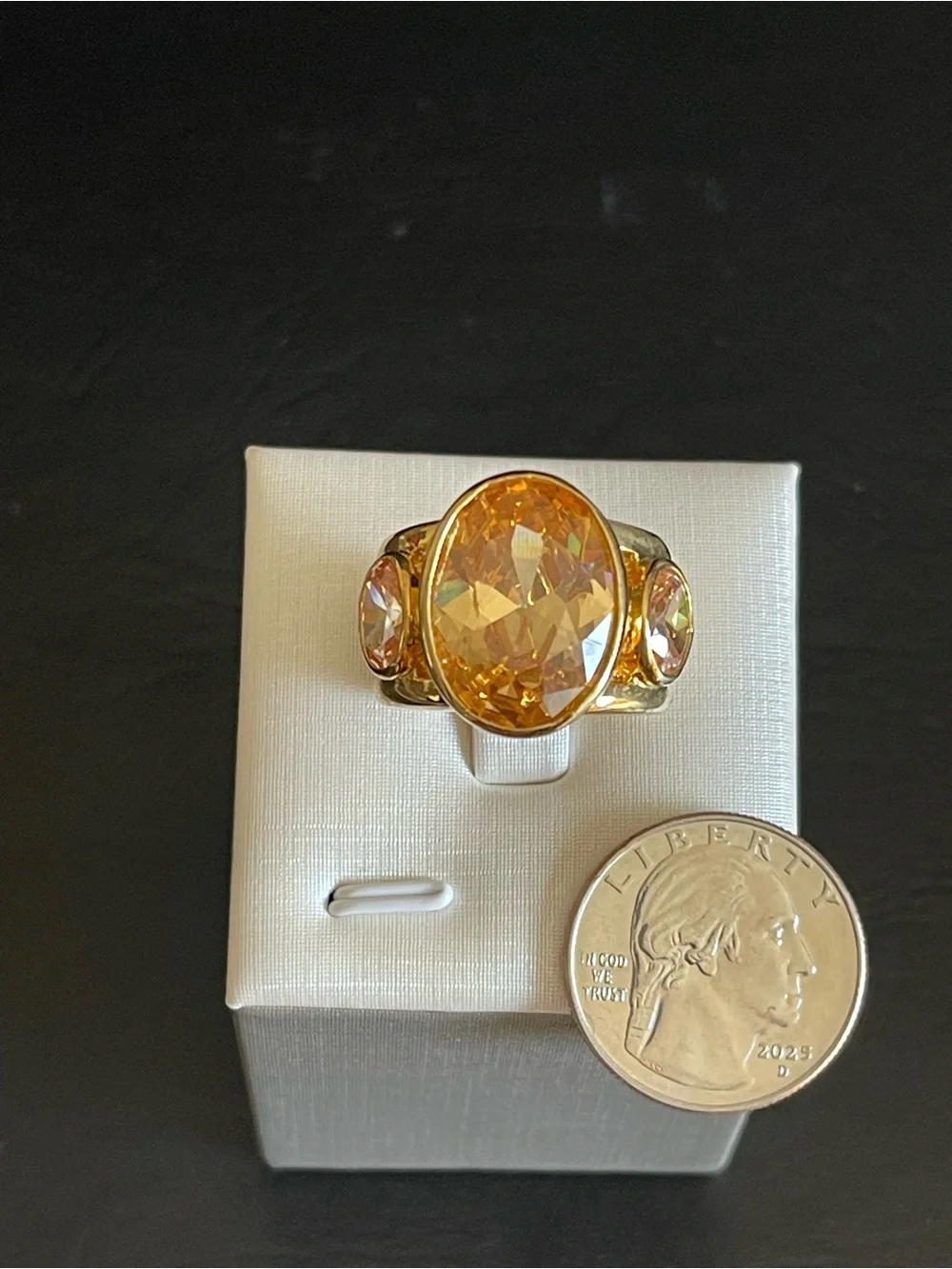 Gold-Tone citrine Yellow Crystal Oval Statement Ring